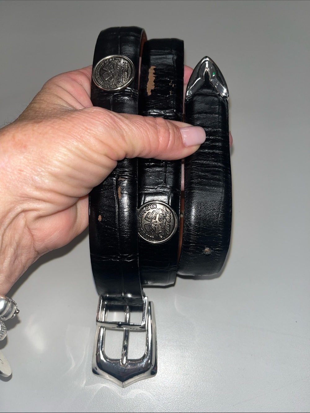 YRI 2003 US Open Black Leather Women's Belt with Silver Buckle